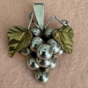 925 Silver and 14K Gold Grape Cluster Pendant / Brooch